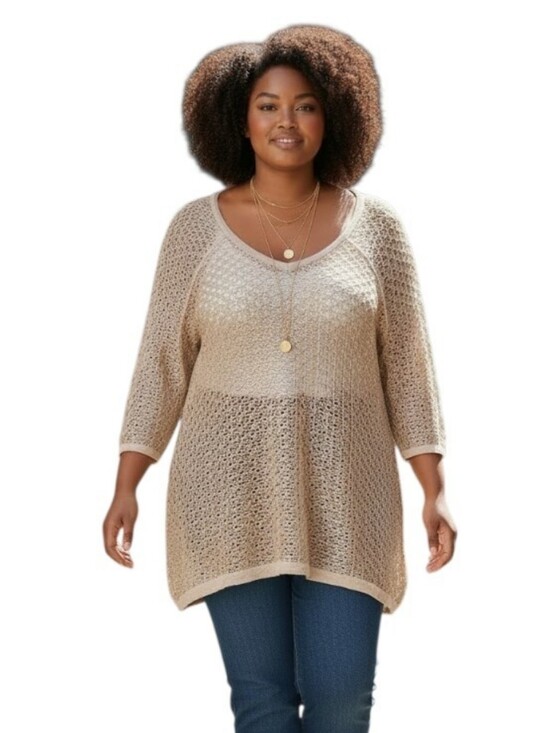 Free People Tops - Free People New Romantics Joan of Arc Gold Cream Weave Mesh V-neck Coverup Large